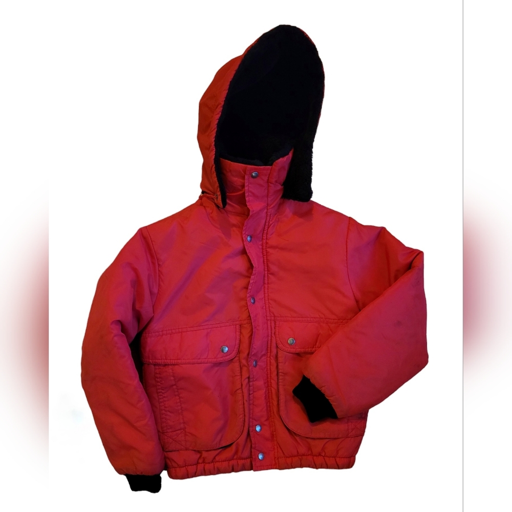 Vintage 1980s 1990s Sears Outerwear red winter coat with detachable hood